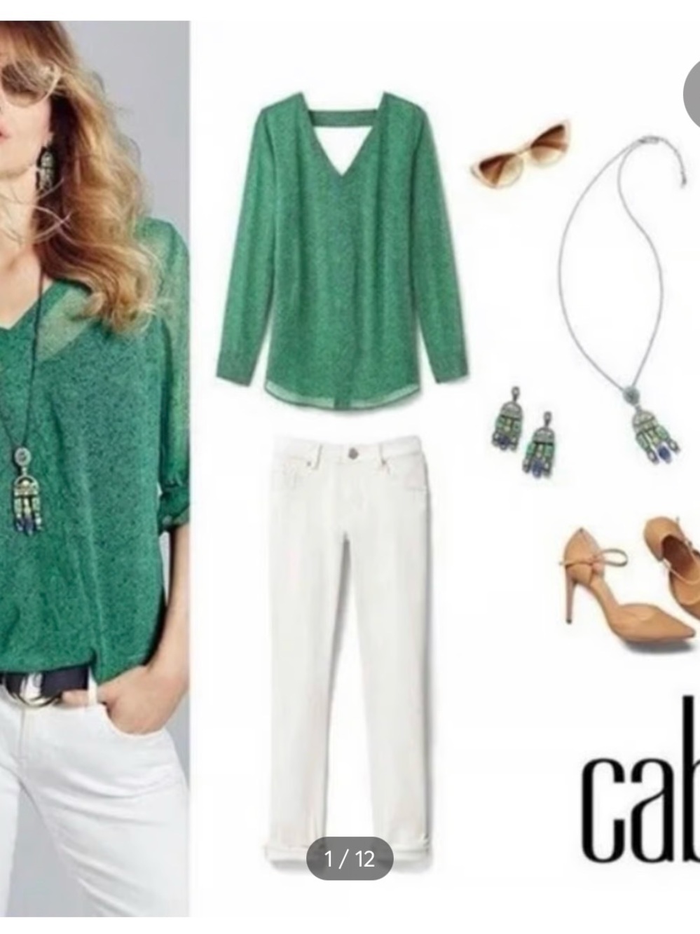 CAbi Emerald Green V‑Neck Tunic Top